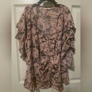 Maurices, Women's Floral Ruffle Shirt - Pink and Black, SIZE S
